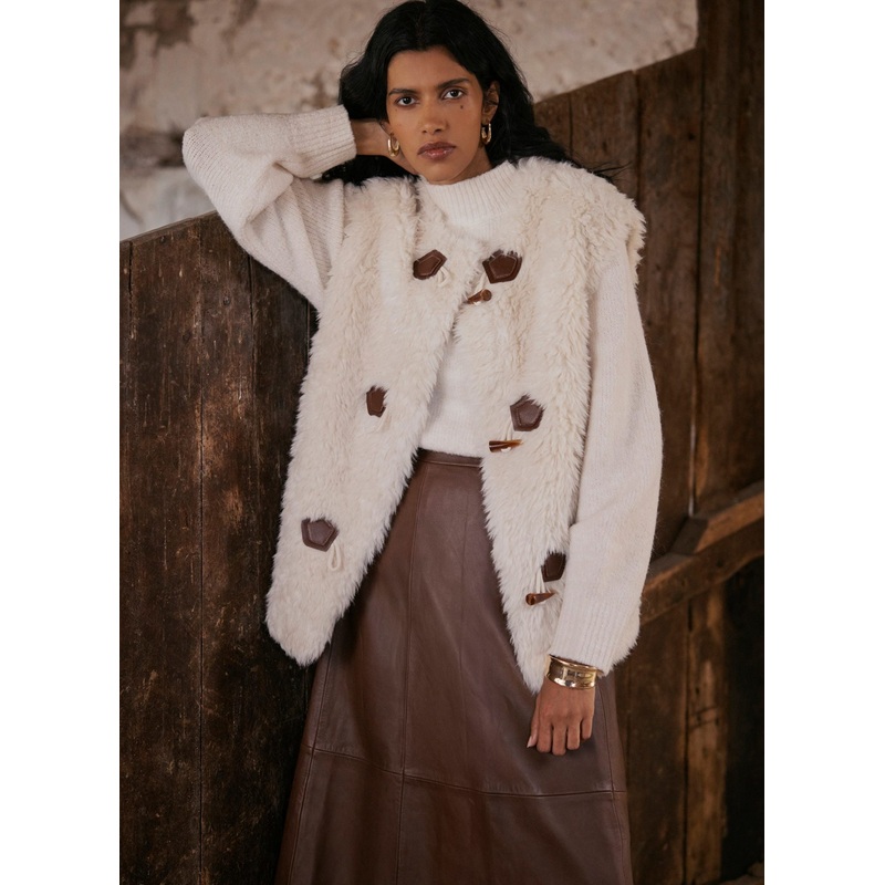 Cream Faux Fur Gilet XS