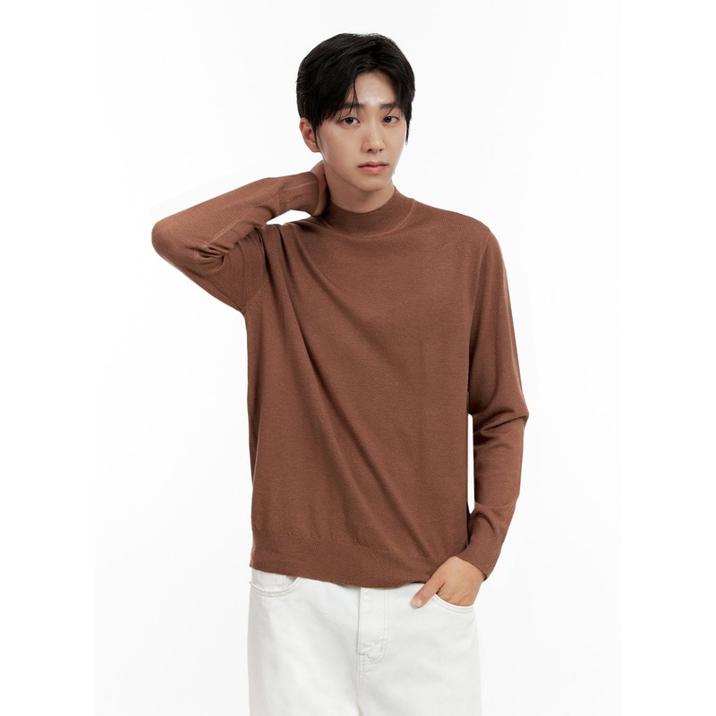 Men’s Classic Mock Neck Long Sleeve Shirt IN401 Brown M
