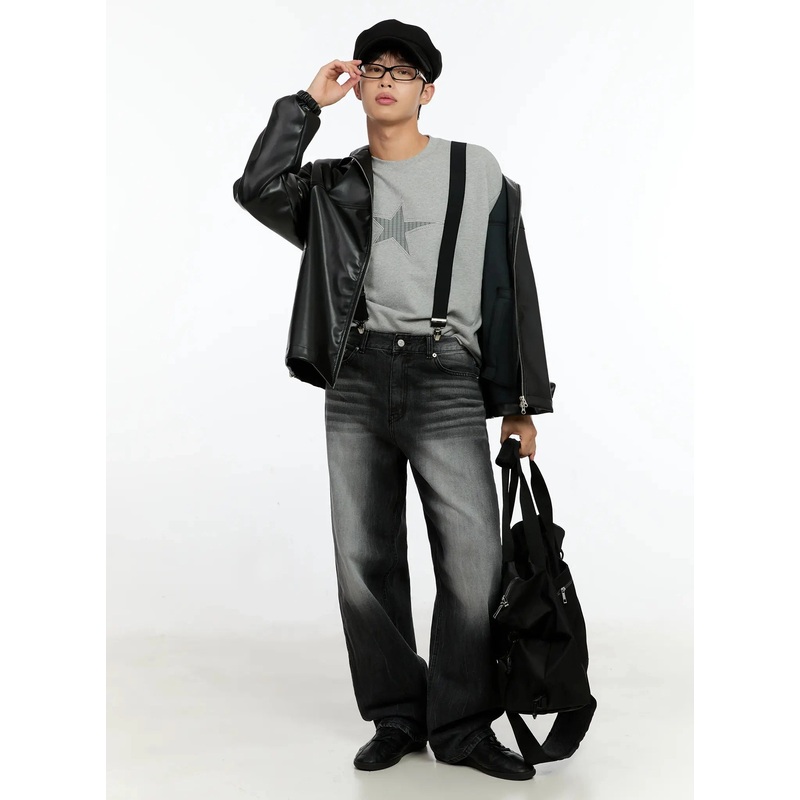 Men’s Oversized Faux Leather Jacket IN506 Black M/L