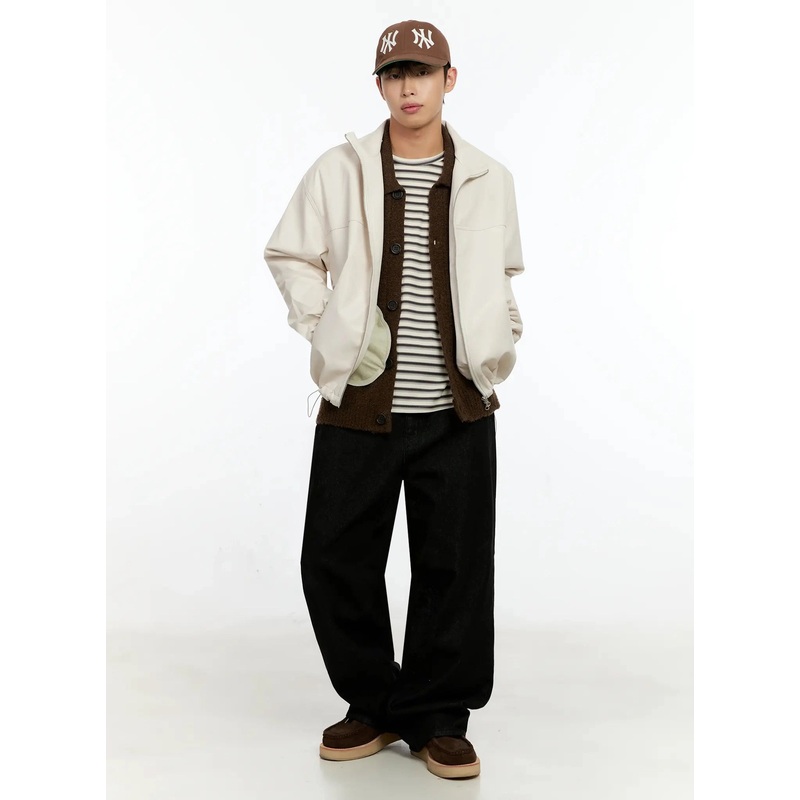 Men’s Textured PU Jacket IN506 Light beige M/L