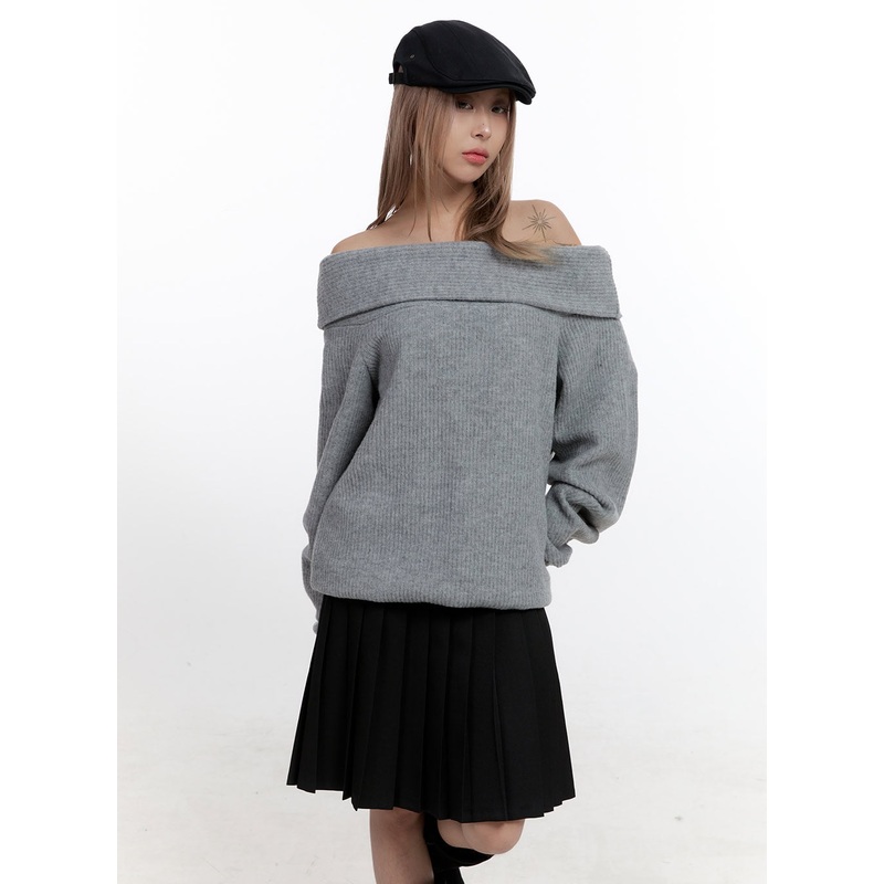 Off Shoulder Solid Top  CN425 Gray S/M