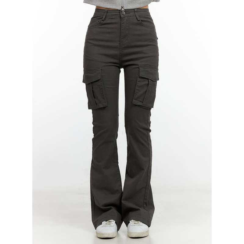 Slim Fit Solid Cargo Pants CN405 Dark gray S