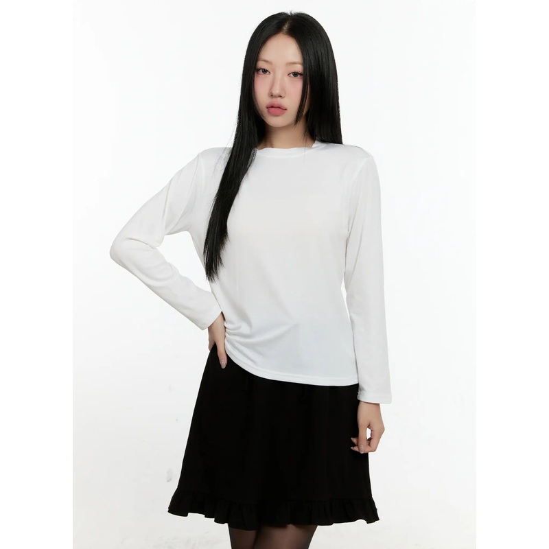 Basic Fleece Long Sleeve Tee CN506 White S/M