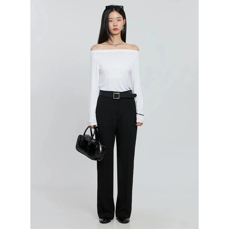 Basic Off-Shoulder Long Tee IN507 White S/M