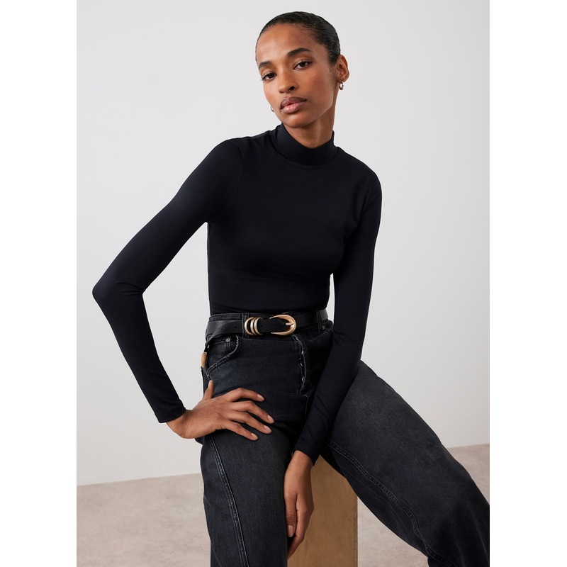 Black High Neck Layering Top XS