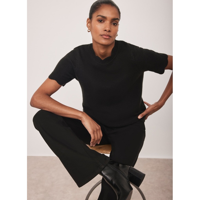 Black Scallop Knit Top XS