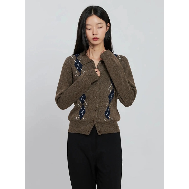 Button-Up Knit Cardigan IN507 Brown S/M