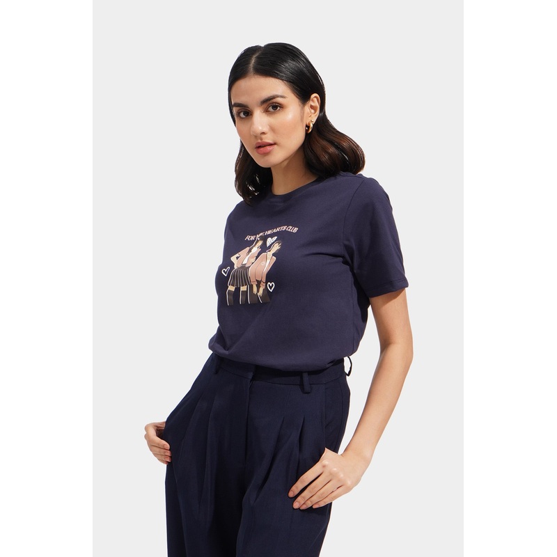 ForMe Hearts Club Graphic Tee Navy Blue Extra Small
