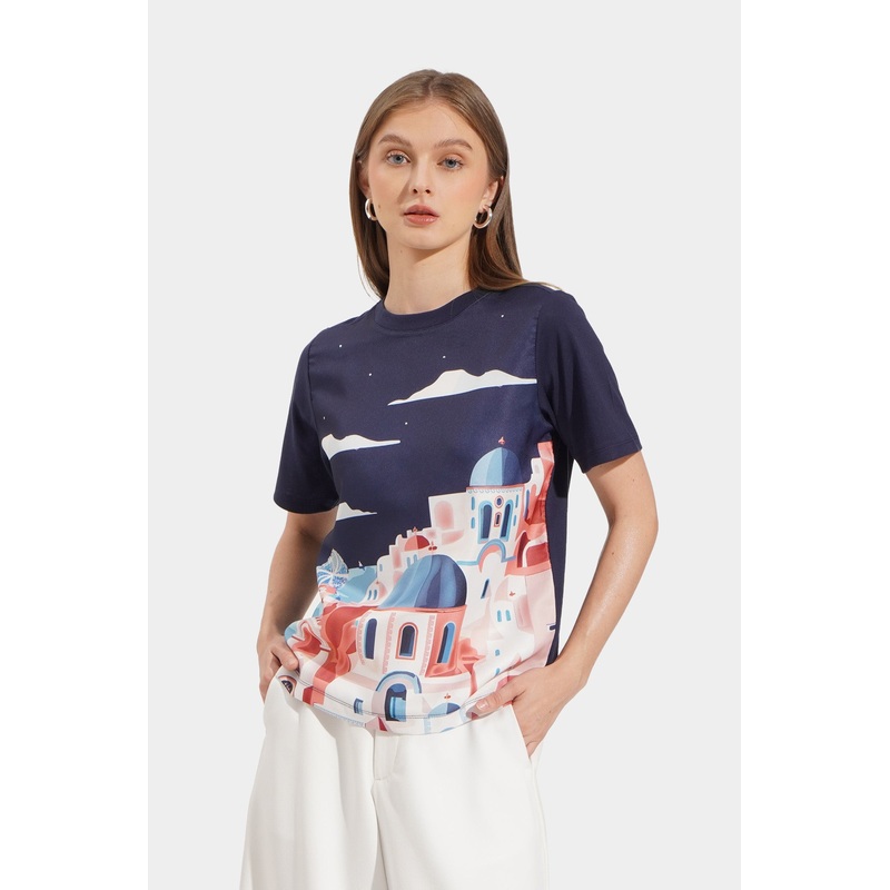 Meet Me in Greece Graphic Tee Navy Blue Extra Small