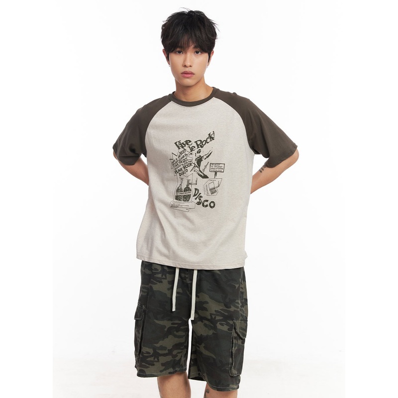 Men’s Disco Graphic Raglan T-Shirt IY508 Light beige M/L