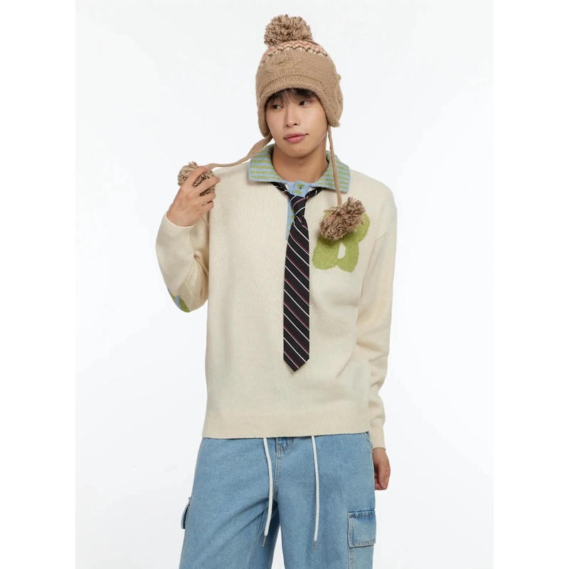 Men’s Graphic Collar Sweater IN506 Light beige M/L