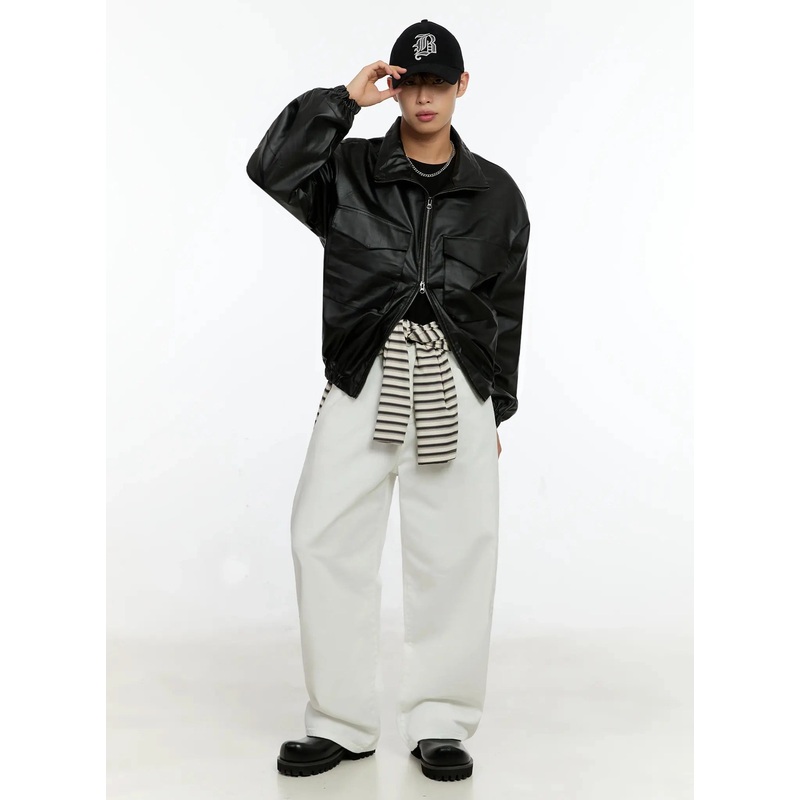 Men’s Oversized PU Jacket IN506 Black M/L
