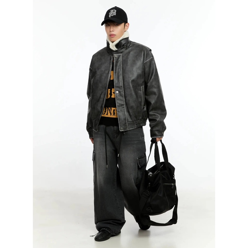 Men’s PU Bomber Jacket IN506 Black M