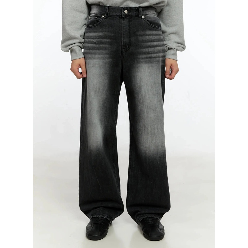 Men’s Washed Wide Jeans IN506 Black S