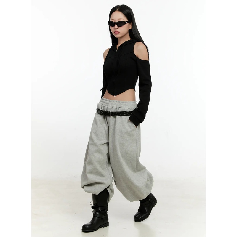 Ribbed Shoulder Cut-Out Hoodie CN506 Black S/M