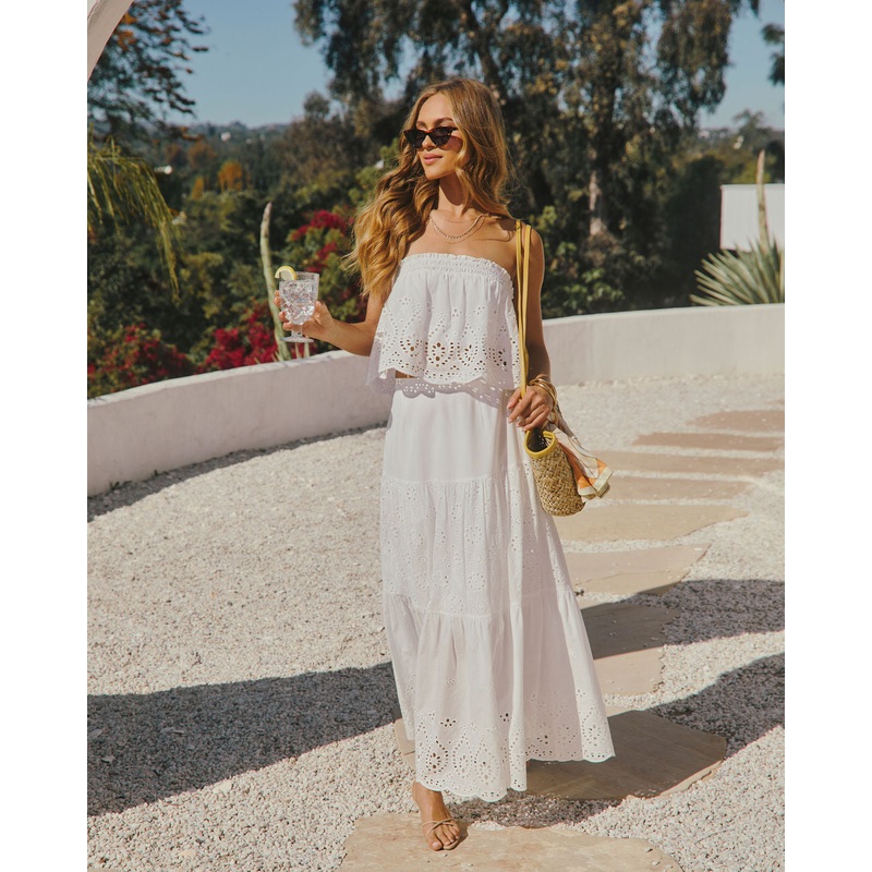 Santorini Breeze Eyelet Maxi Skirt White XS