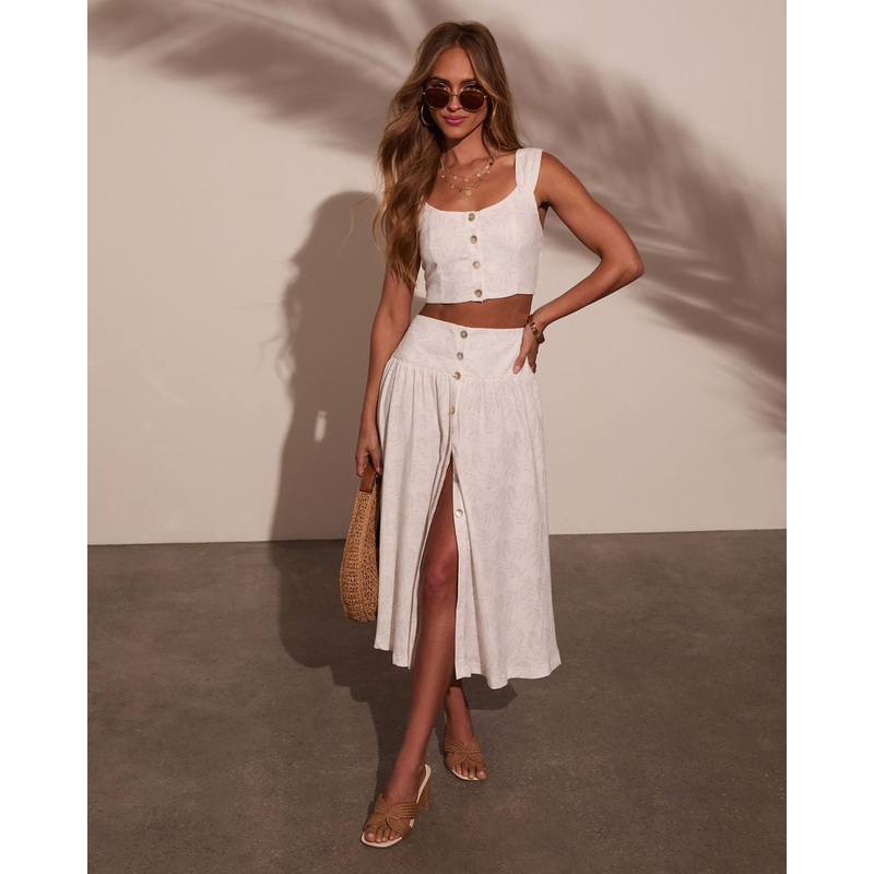 Tropical Chill Palm Midi Skirt White S