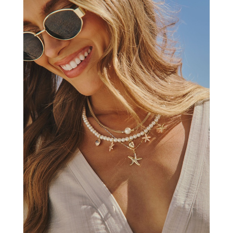 Beach Edge Layered Seashell Charm Necklace Pearl O/S