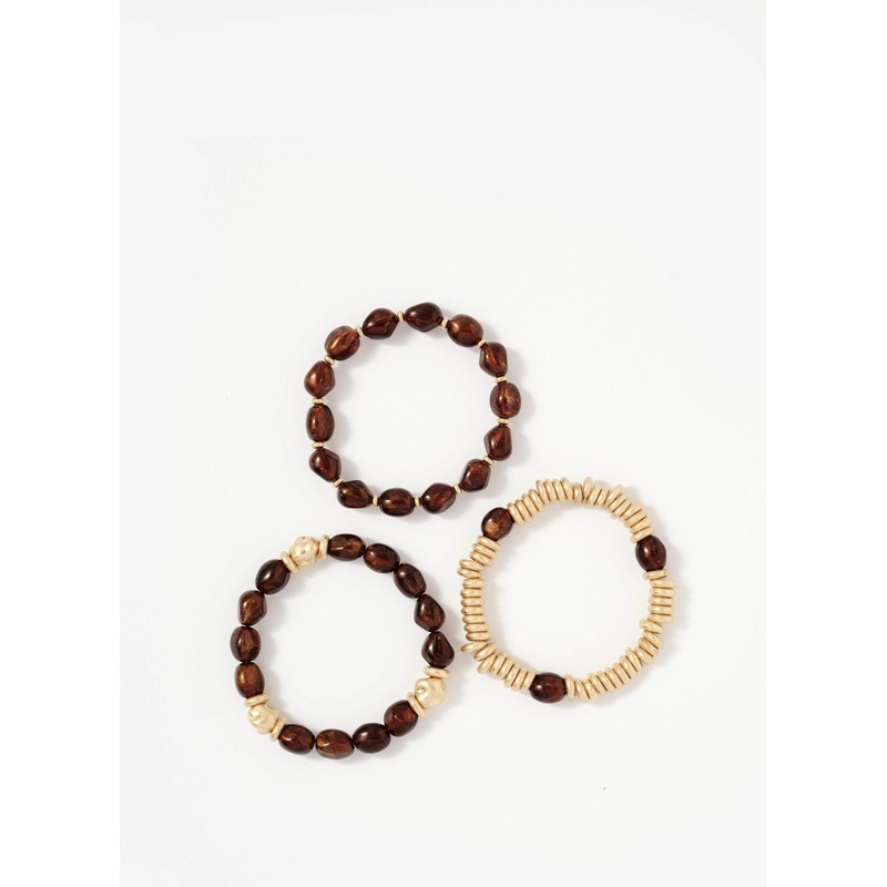 Brown Beaded Bracelet Set ONE SIZE