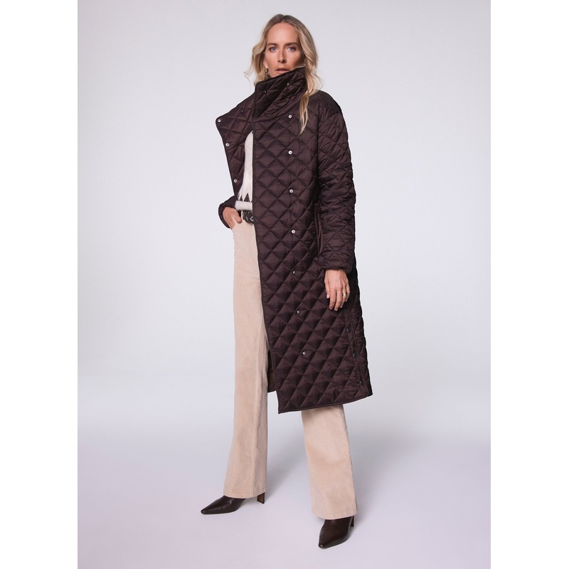 Brown Quilted Funnel Neck Coat XS