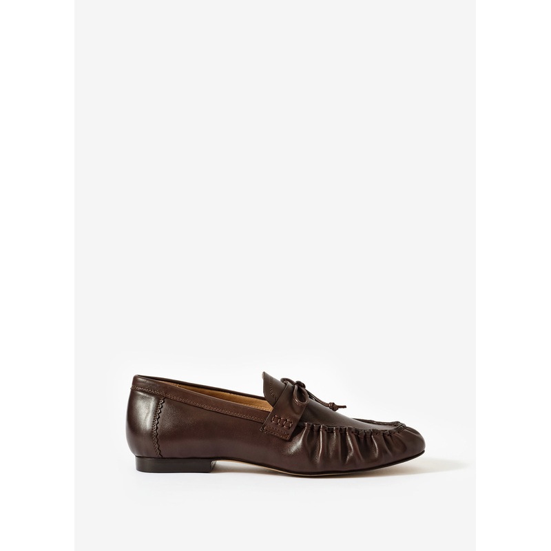 Imogen Brown Leather Ruched Loafers 3 UK 36 EU