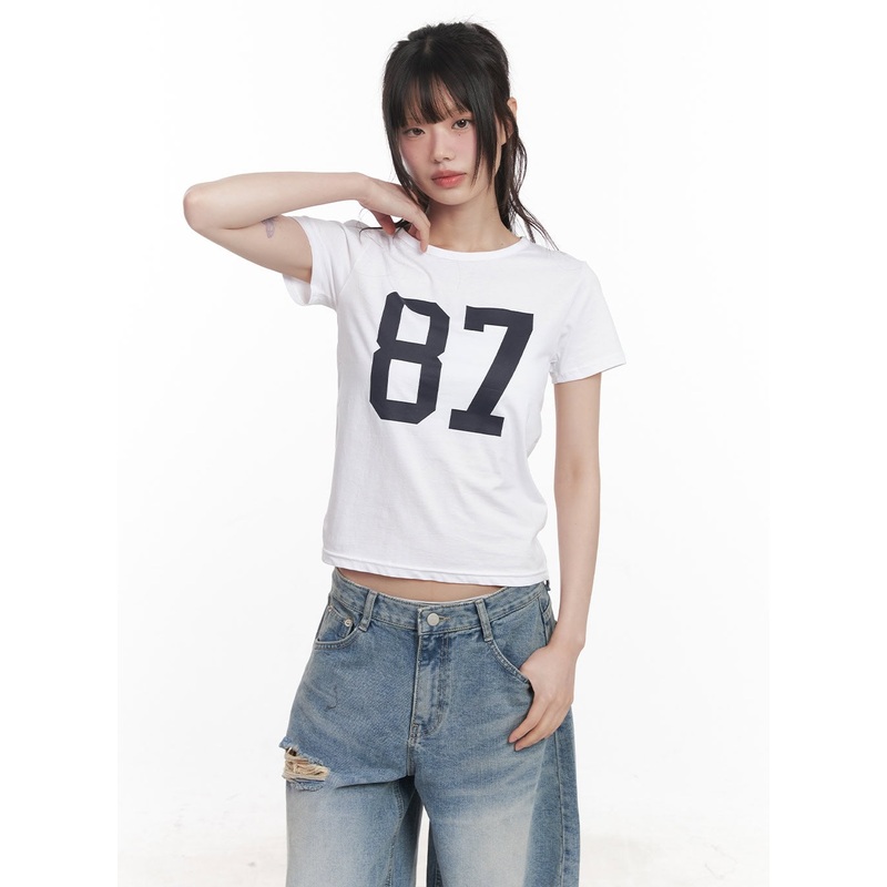 “87” Graphic Crop Tee CY520 White S/M