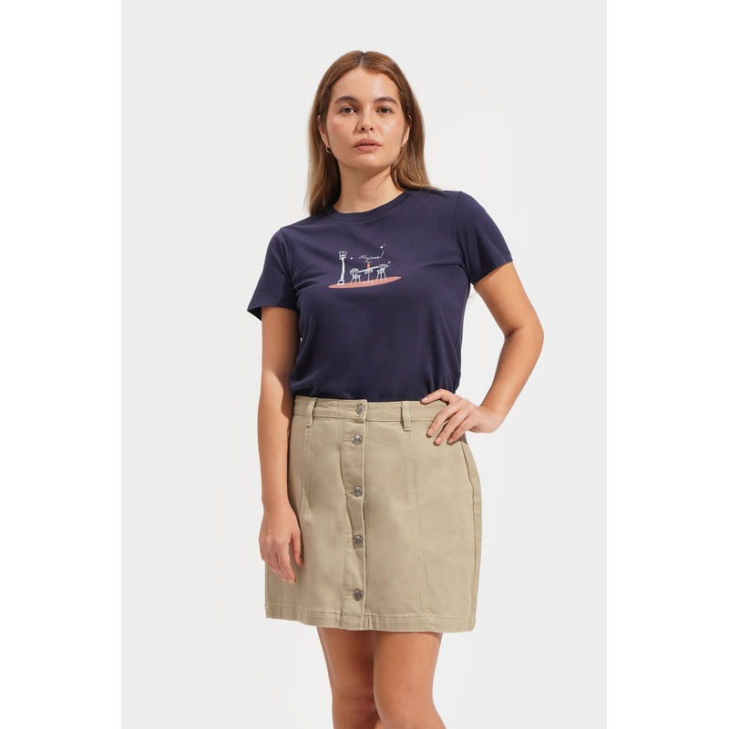 Bonjour Graphic Tee Navy Blue Extra Small