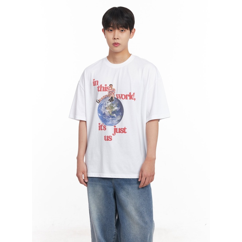 Men’s Graphic Planet T-Shirt IY520 White M/L