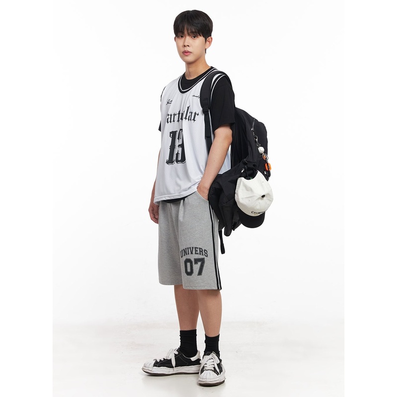 Men’s Striped Wide-Fit Sweatshorts IY520 Gray M/L