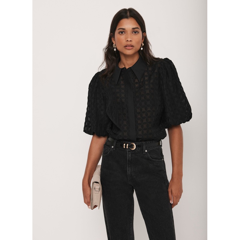 Black Petal Detail Shirt XS