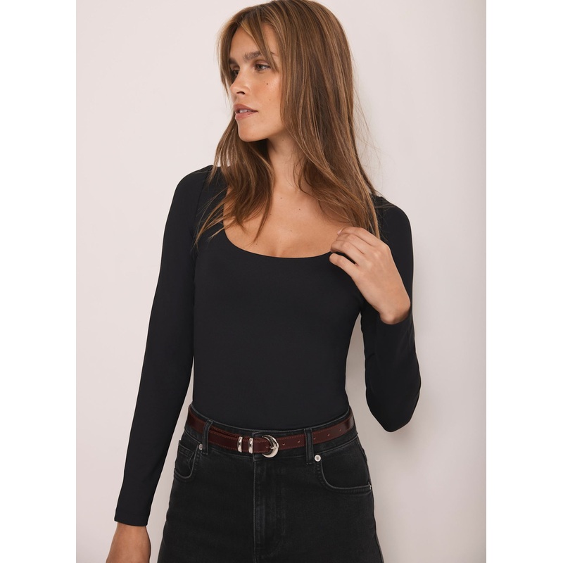 Black Scoop Neck Long Sleeve Top XS