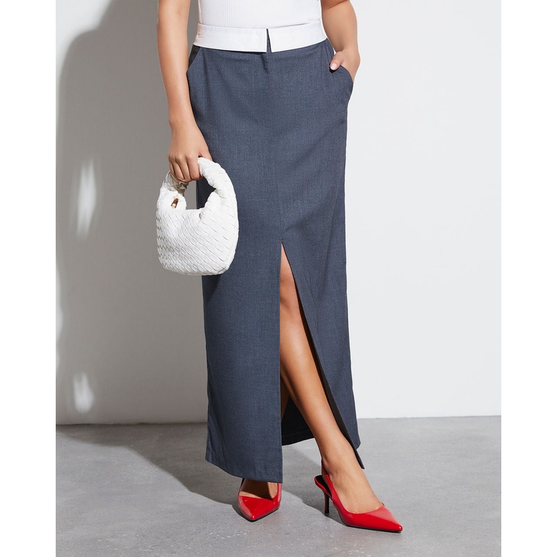 Boss Babe Pocketed Midi Skirt Charcoal XS