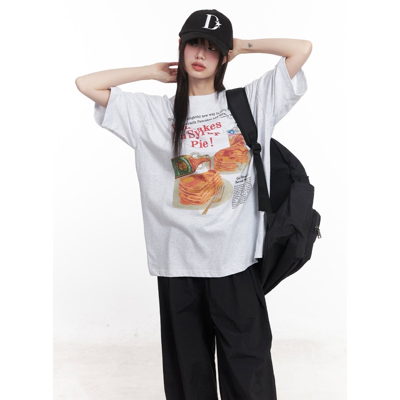 Breakfast Mood Oversized Tee CY521 Light gray M/L