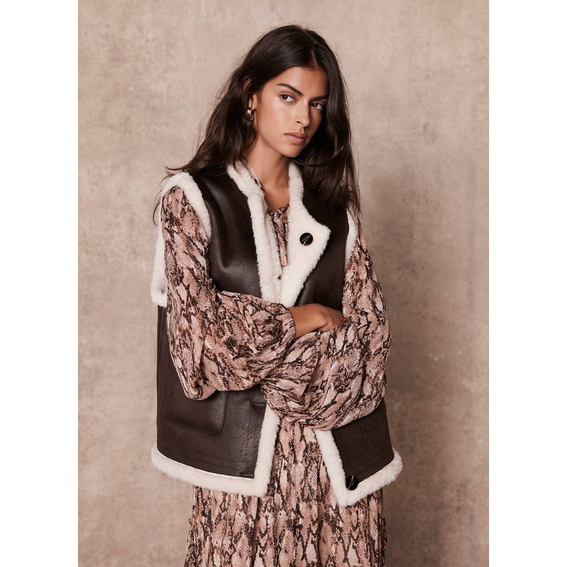 Brown Bonded Reversible Collarless Gilet XS