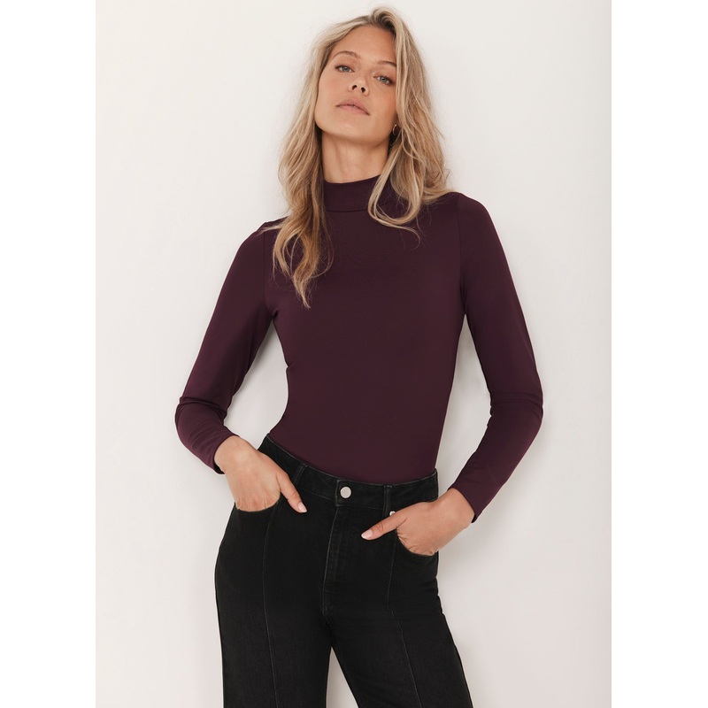 Burgundy High Neck Basic Top XS