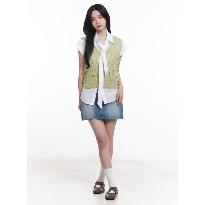 Denim Washed Mini Skirt  CY523 Blue S