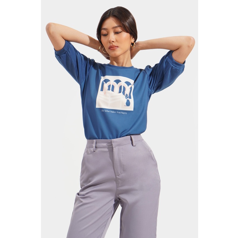 Do What Makes You Happy Graphic Tee Navy Blue Extra Small