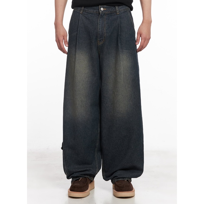 Men’s Baggy Pintuck Jeans IY522 Dark blue S