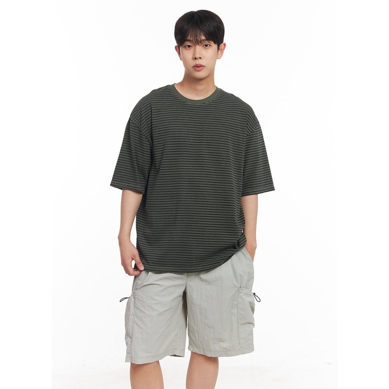 Men’s Cotton Striped Round-Neck T-Shirt IY522 Dark green M/L
