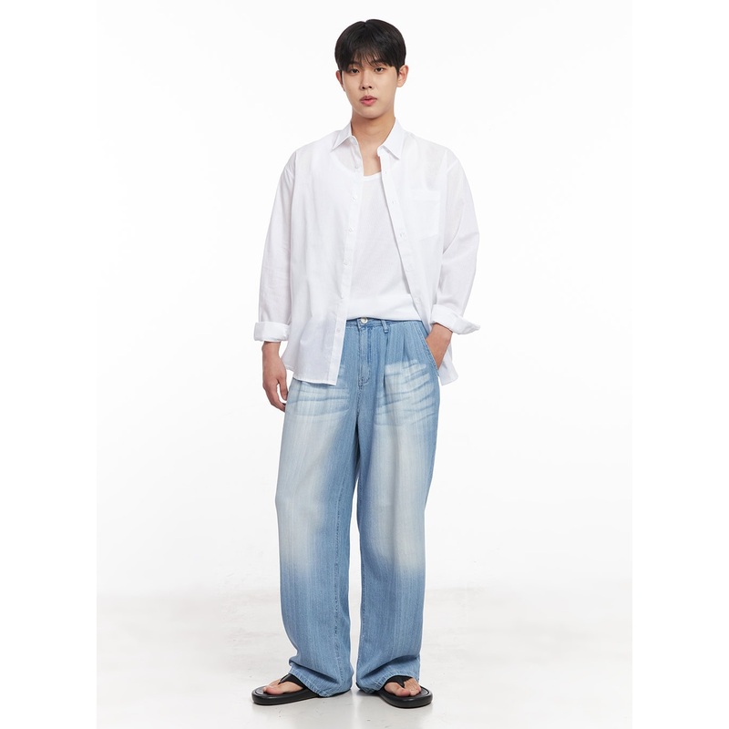 Men’s Pintuck Linen Comfort Jeans (Light blue) IY522 Light blue M