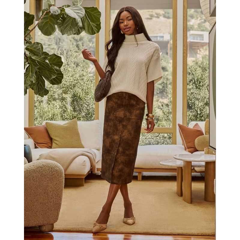 Take Me On Leather Midi Skirt Brown XS