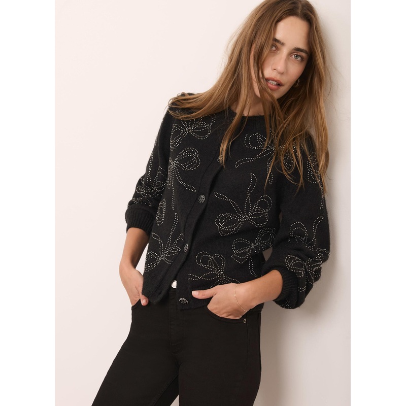 Black Bow Detail Embellished Cardigan XS
