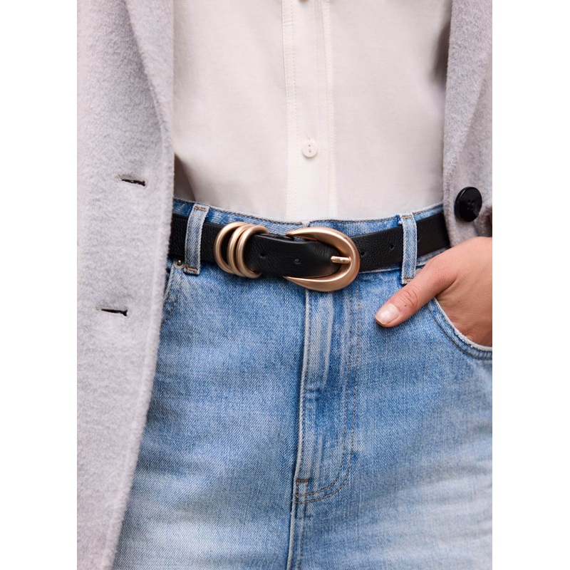 Black Leather Slim Belt S