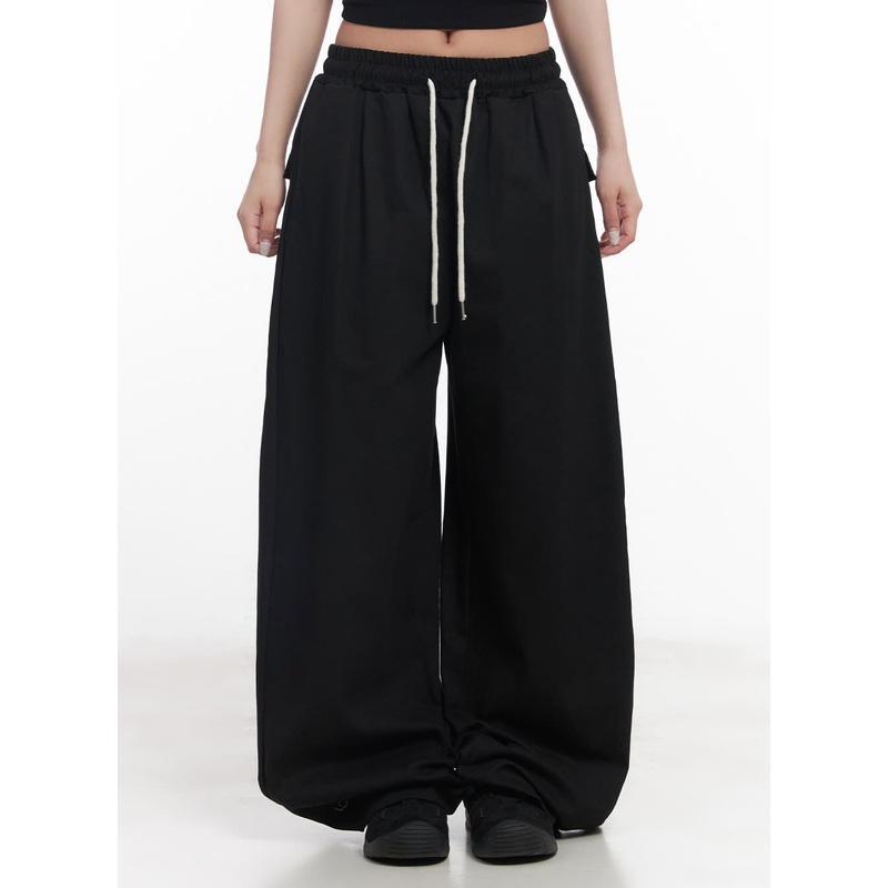 Cotton Buttoned Wide-Leg Pants CY527 Black S/M