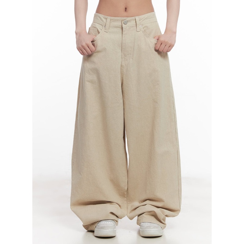 Essential Cotton Baggy Pants CY527 Beige S