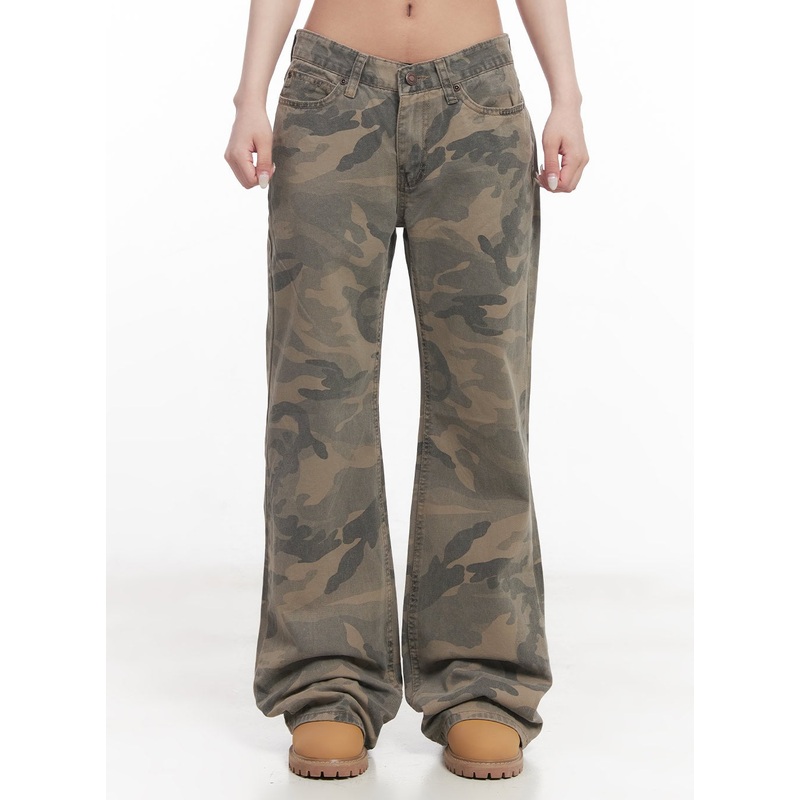 Low-Rise Camo Bootcut Pants CY527 Camouflage S