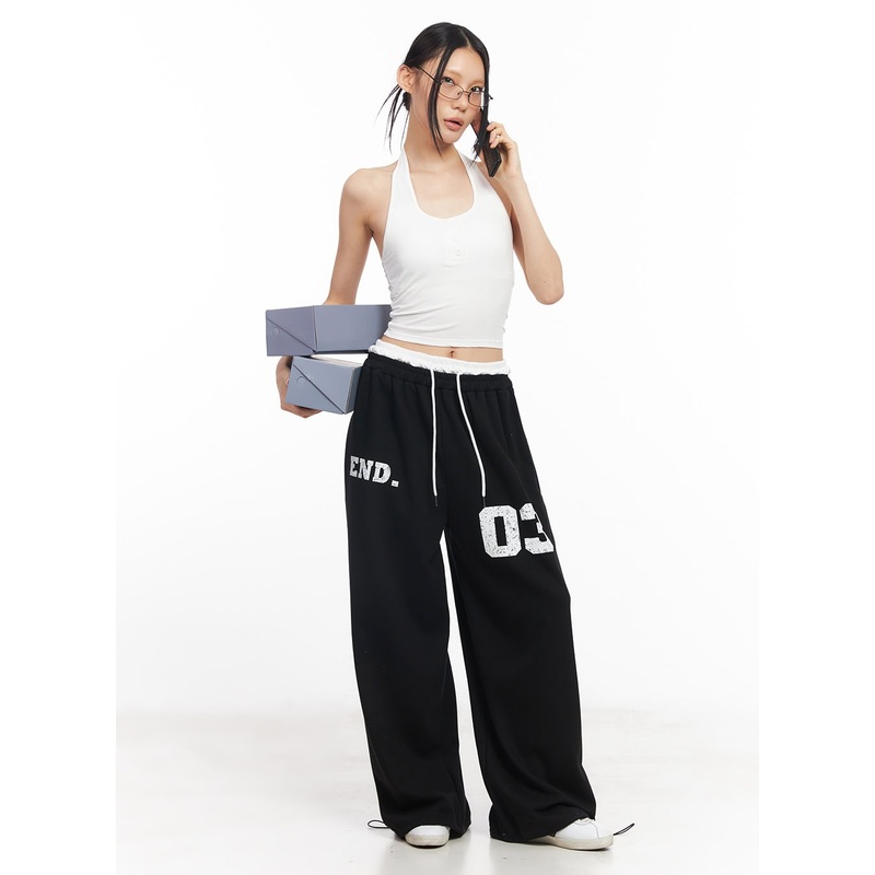 Sporty Layered Sweatpants CY528 Black S/M