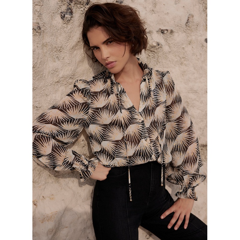 Black Geo Print Blouse XS