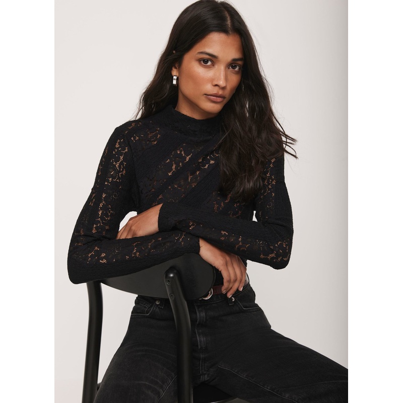 Black Lace High Neck Top XS