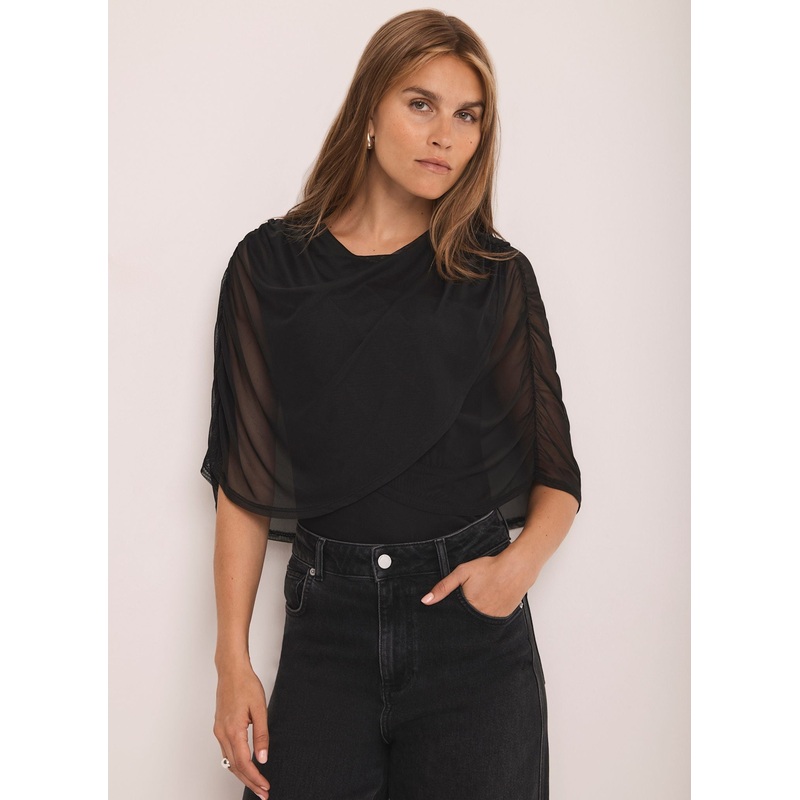 Black Mesh Cape Detail Top XS